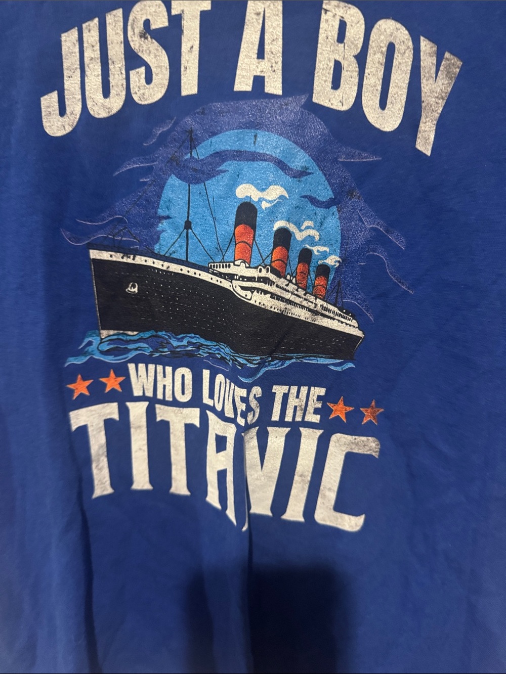Blue 'Just A Boy Who Loves The Titanic' Graphic Tee